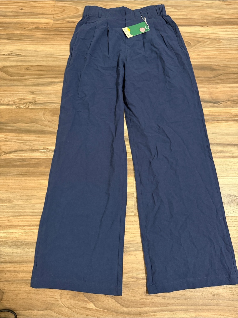 Halara High Waisted Pocket Straight Leg Cotton Crepe Work Pants Women M Navy NWT